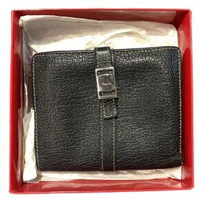 Salvatore Ferragamo Bifold Leather Wallet Womens Small Black Logo Compact Design